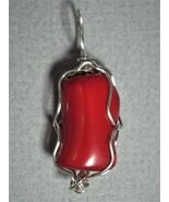 Red Coral Bead Pendant Wire Wrapped .925 Sterling Silver - Jemel  - £35.97 GBP