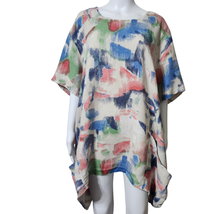 T by Transparente Italian Abstract Print Linen Lagenlook Tunic With Side... - $55.92