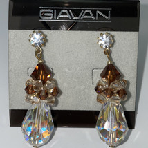 Giavan Crystal Teardrop Earrings HOL252E Golden Shadow Smoked Topaz and Clear AB - £78.59 GBP