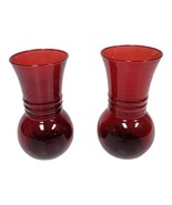 Anchor Hocking Royal Ruby Red Bud Vase Set 6 3/4" Ribbed Neck Romantic 30s Decor - $19.12