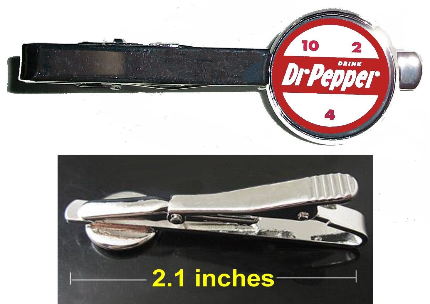 Doctor Dr. Pepper retro 10 4 2 ad Tie Clip Clasp Bar Slide Silver Metal Shiny - $14.39