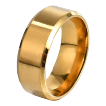8mm Gold Stainless Steel Ring Carbide Edge Rings for Men Woman Band Jewelry - £7.89 GBP