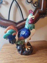 Large Colorful Glazed Ceramic Majolica Rooster Statue/Figurine 16.5&quot;  - £23.97 GBP