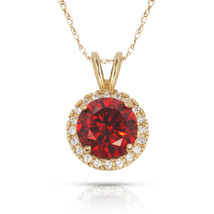 1.50 CT 14K Yellow Gold Halo Garnet Round Shape Basket Setting Pendant w/ Chain - $33.16+