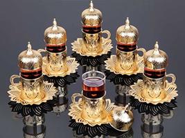 LaModaHome Turkish Arabic Tea Glasses Set of 6 with Saucers, Lids and Holders -  - £48.49 GBP
