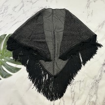 Womens Vintage 90s Fringe Trim Scarf Wrap Shawl Black Silver Metallic Bo... - $25.73