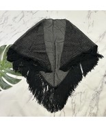 Womens Vintage 90s Fringe Trim Scarf Wrap Shawl Black Silver Metallic Bo... - $25.73