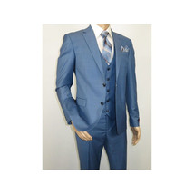 Men Suit BERLUSCONI Turkey 100% Italian Wool Super 180's 3pc Vested #Ber25 Blue image 4