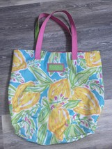 Lilly Pulitzer by Estee Lauder Large Tote Pink Green Handle Yellow Blue - £9.43 GBP