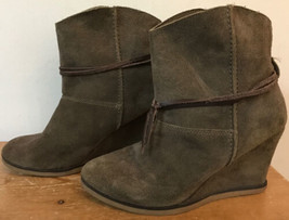 MIA Green Brown Suede Leather Boho Wedge High Heel Western Ankle Boots 8... - $36.99