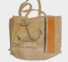 Tommy Bahama Make Life One Long Weekend Brown Burlap Tote Bag 17&quot; x 14&quot; ... - £7.84 GBP