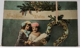 New Year Wishes Sweet Girls Golden Horseshoe Bavaria Postcard G2 - £3.17 GBP