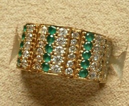 2.95Ct Round Emerald &amp; Diamond Wedding Gift Wide Band Ring 14k Yellow Gold Over - £89.06 GBP