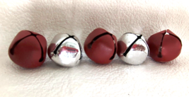 5 Jingle Bells Crafts Christmas Red Silver 1 1/4&quot; - £3.11 GBP