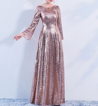 Rose-Gold Maxi Sequin Dress Women Custom Plus Size Sequin Evening Gowns image 6