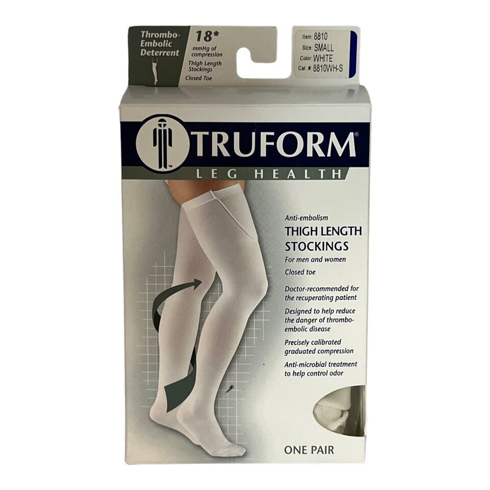 Truform Anti-Embolism Stockings Small White Thigh High Closed Toe 18 mmH... - $14.89