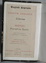 Joseph Addison Criticism on Milton&#39;s Paradise Lost Hardcover 1868 Exlibrary - £38.21 GBP