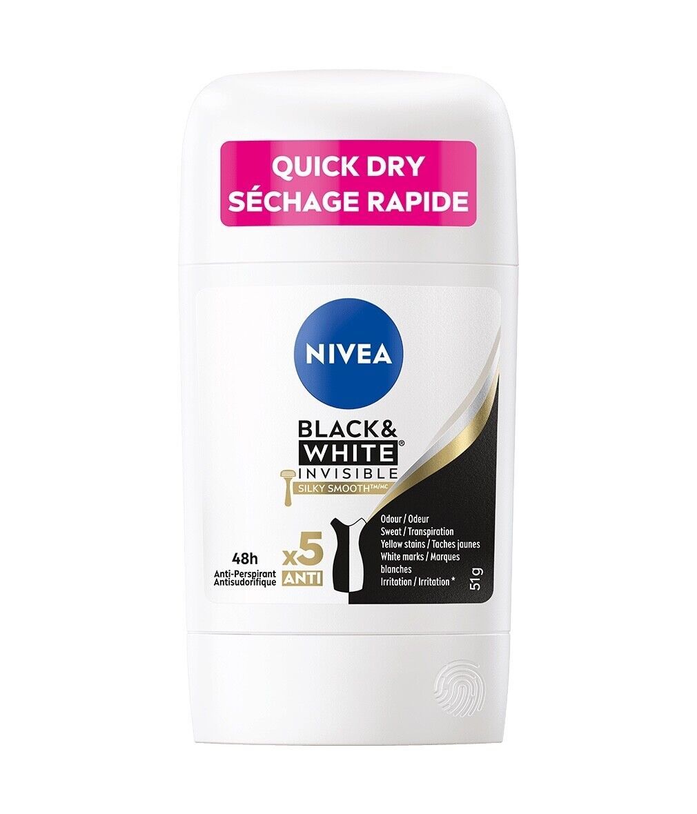 Primary image for Nivea BLACK & WHITE Silky Smooth stick deodorant anti-perspirant 50ml- FREE SHIP