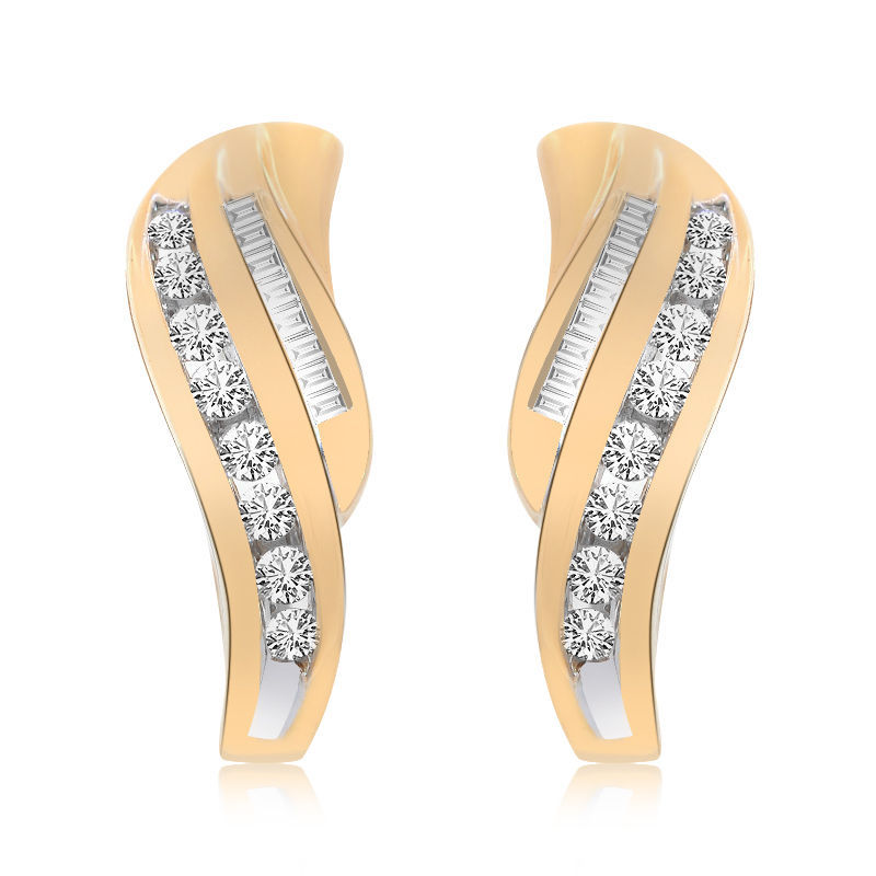 Primary image for 0.50 Carat Diamond J-Hoop Earrings 14K Yellow Gold