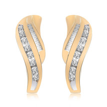 0.50 Carat Diamond J-Hoop Earrings 14K Yellow Gold - $408.97