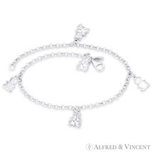 Teddy Bear &amp; 3mm Rolo Link Chain Italy Charm Anklet in Solid 925 Sterling Silver - £40.27 GBP
