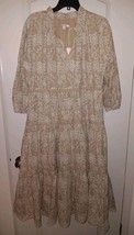 CHICO&#39;S Sz.2 (Large) Ruffle Neck Tiered Eyelet Dress Ivory/Taupe NWT Cot... - $55.81