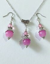 Pink Quartz Silver jewelry set Victorian pink silver set rose quartz ear... - €44,65 EUR