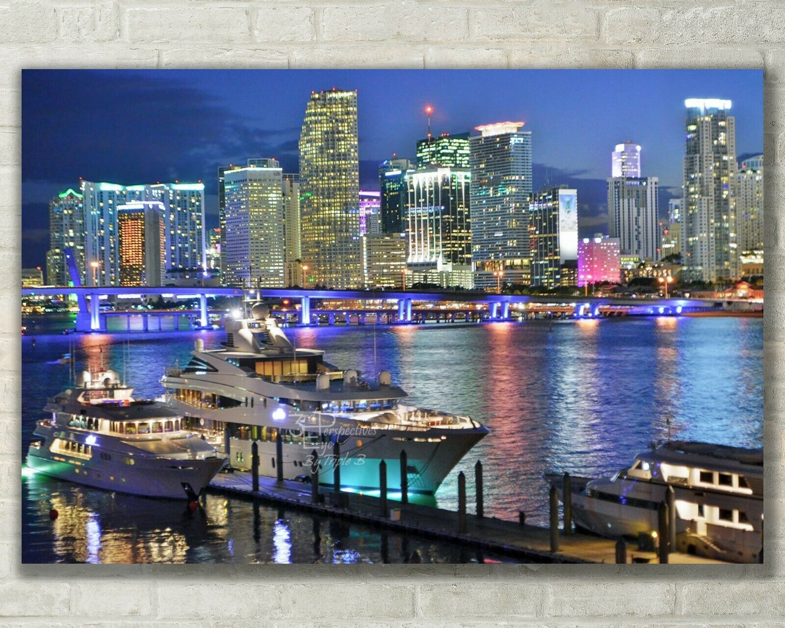 Miami Florida Night Skyline, Landscape, Fine Art Photo on Metal, Canvas ... - $31.50+