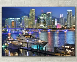 Miami Florida Night Skyline, Landscape, Fine Art Photo on Metal, Canvas ... - $31.50+