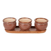 Brown Round Ceramic Small Planter Set of 3 - £26.02 GBP