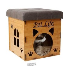 Foldaway Cat House Furniture Bench Carved Entrance 300lb 15.7&quot;Lx15.7&quot;Dx1... - $85.49