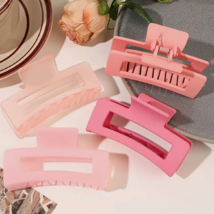 Lot of 4 Hair Claw Shark Clips 3.3&quot; Hollow Rectangle Non Slip Pink Jelly... - £10.15 GBP