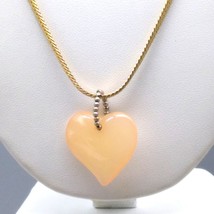 Pale Blush Heart Pendant Necklace, Pink Lucite Stylized on Gold Tone Herringbone - £20.17 GBP