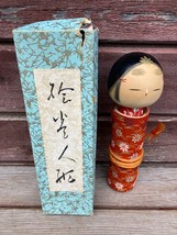 VTG Oriental Wood Scroll Doll Kokeshi Style w Original Box  - £38.75 GBP