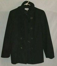 Kim Rogers Black Pea-coat SZ6 With Detachable Hood Zip &amp; Wood Button Clo... - £13.40 GBP