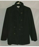 Kim Rogers Black Pea-coat SZ6 With Detachable Hood Zip &amp; Wood Button Clo... - £12.71 GBP