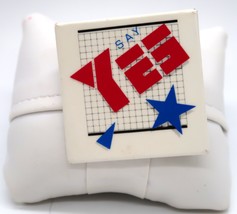 Vtg Say Yes Square Button Pin Geometric Art Design Unusual Obscure 2&quot; - $12.99