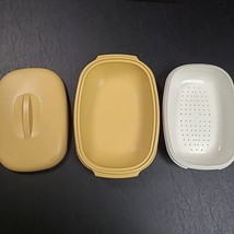 Vintage Tupperware Oval Microwave Steamer 1273-1 1275-8 1274-6 Gold VGC - £6.61 GBP