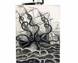 Kraken Vintage Octopus Design 02 Flask 8oz Stainless Steel Ship Attack B&amp;W - $16.78
