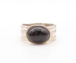 925 Sterling Silver Vintage Ring Carved Band Cabochon Oval Onyx  Sz 12.5... - $82.02