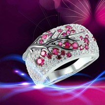 Engagement &amp; Wedding Leaf Ring 925 Silver Gold Plated 1.90 Ct Simulated Ruby - £79.57 GBP