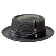 Men's Bruno Capelo RAFAELE Braid Straw Pork Pie Hat Telescope Crown RF-400 Black image 5