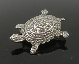 925 Sterling Silver - Vintage Sparkling Marcasite Sea Turtle Brooch Pin - BP8874 - £35.10 GBP
