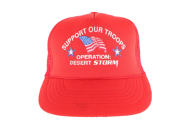 Vtg 90s Operation Desert Storm Support Our Troops Spell Out Roped Trucker Hat - £29.99 GBP