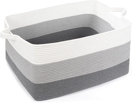 Zlg Big Toy Storage Bin Grey Rectangle Basket 72L Square Laundry Basket Rope - £28.77 GBP