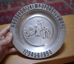 PEWTREX Alphabet &amp; Numbers Baby Pewter Decorative Plate, Lion, Giraffe, Bird - £19.65 GBP