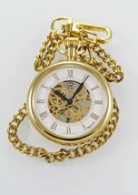 Majestron Reloj Hombre Acero Inoxidable Dorado Blanco Esqueleto Viento Up Cuarzo - £27.81 GBP
