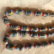 vintage Multicolor Fancy Feather Pattern glass beads Long Necklace - £31.01 GBP