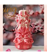Carved Candles Home Decor Handmade Gift Colourful Art Design Coral Pink ... - $69.37 CAD