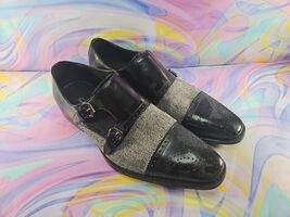 Giorgio V. Men&#39;s Sq. Toe Leather Tweed Upper Black Dress Shoes, Buckle, ... - $14.99